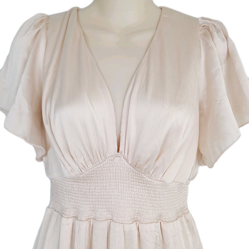 NEW Baltic Born‎ Birdie Maxi Dress S Cream Beige Silky Flowy V-Neck Formal Boho - Picture 2 of 13